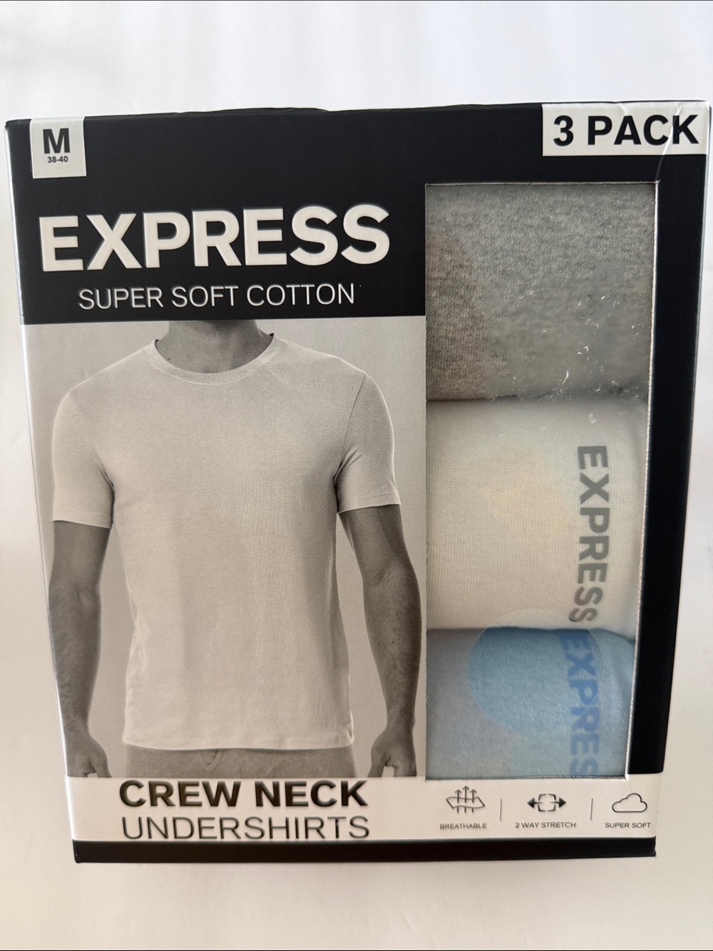 Express Men’s Crew Neck T-Shirts - Gray, White, Light Blue (3-Pack)